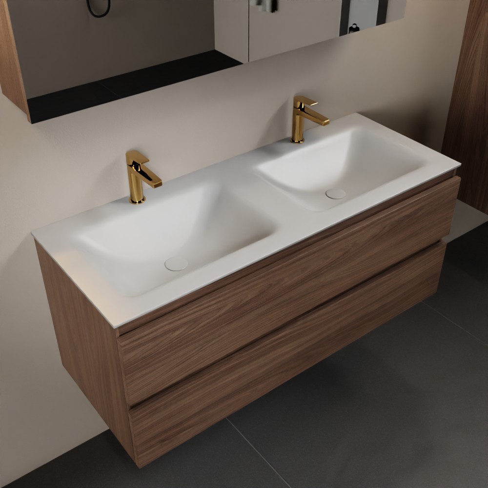 MONDIAZ AIVY 120cm mueble de baño Mocha. Lavabo Talc Solid surface Doble 2 orificios y armario con espejo. 1 MONDIAZ AIVY 120cm mueble de baño Mocha. Lavabo Talc Solid surface Doble 2 orificios y armario con espejo.