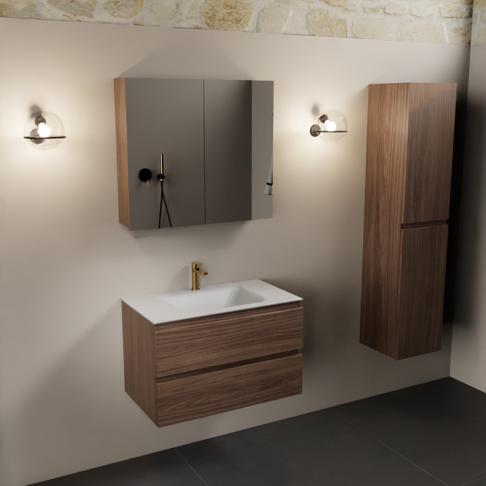 MONDIAZ AIVY 80cm mueble de baño Mocha. Lavabo Talc Solid surface Centro 1 orificio y armario con espejo. 2 MONDIAZ AIVY 80cm mueble de baño Mocha. Lavabo Talc Solid surface Centro 1 orificio y armario con espejo. - Imagen 2