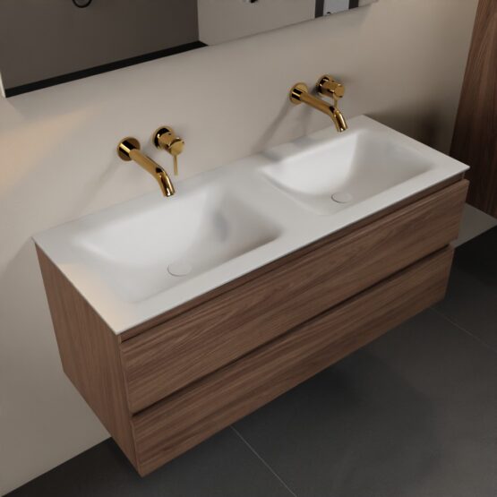 MONDIAZ AIVY 120cm mueble de baño Mocha. Lavabo Talc Solid surface Doble sin orificio.