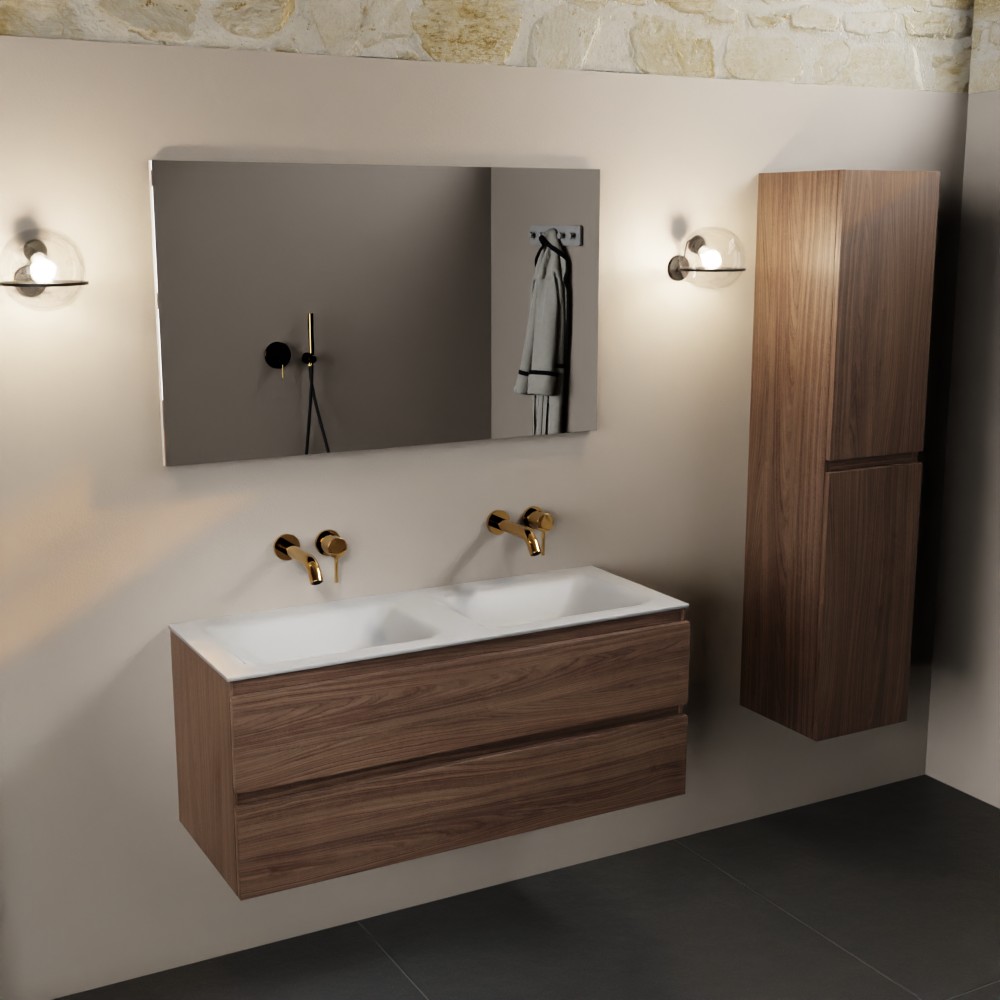 MONDIAZ AIVY 120cm mueble de baño Mocha. Lavabo Talc solid surface Doble sin orificio con espejo. 2 MONDIAZ AIVY 120cm mueble de baño Mocha. Lavabo Talc solid surface Doble sin orificio con espejo. - Imagen 2