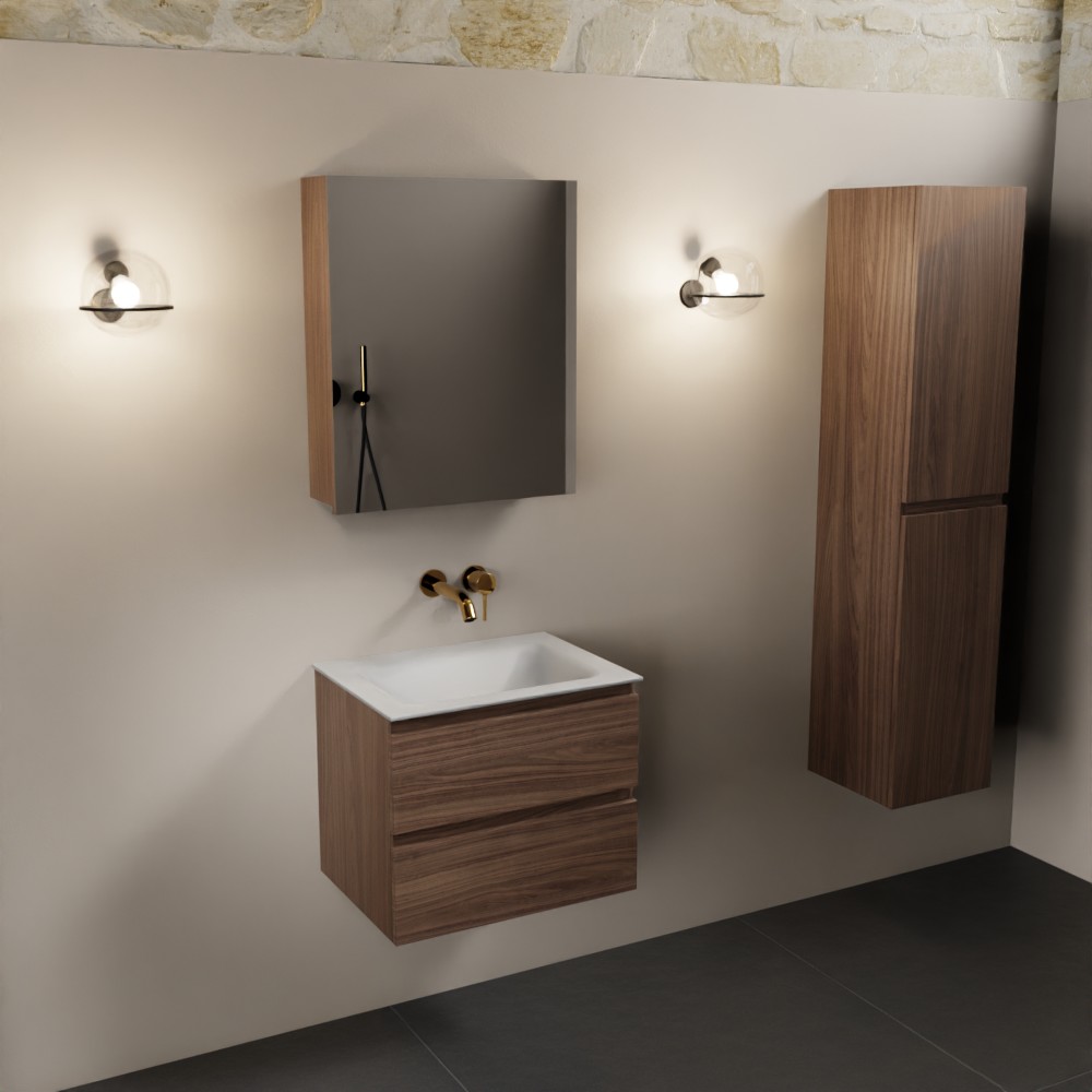 MONDIAZ AIVY 60cm mueble de baño Mocha. Lavabo Talc Solid surface Centro sin orificio y armario con espejo. 2 MONDIAZ AIVY 60cm mueble de baño Mocha. Lavabo Talc Solid surface Centro sin orificio y armario con espejo. - Imagen 2