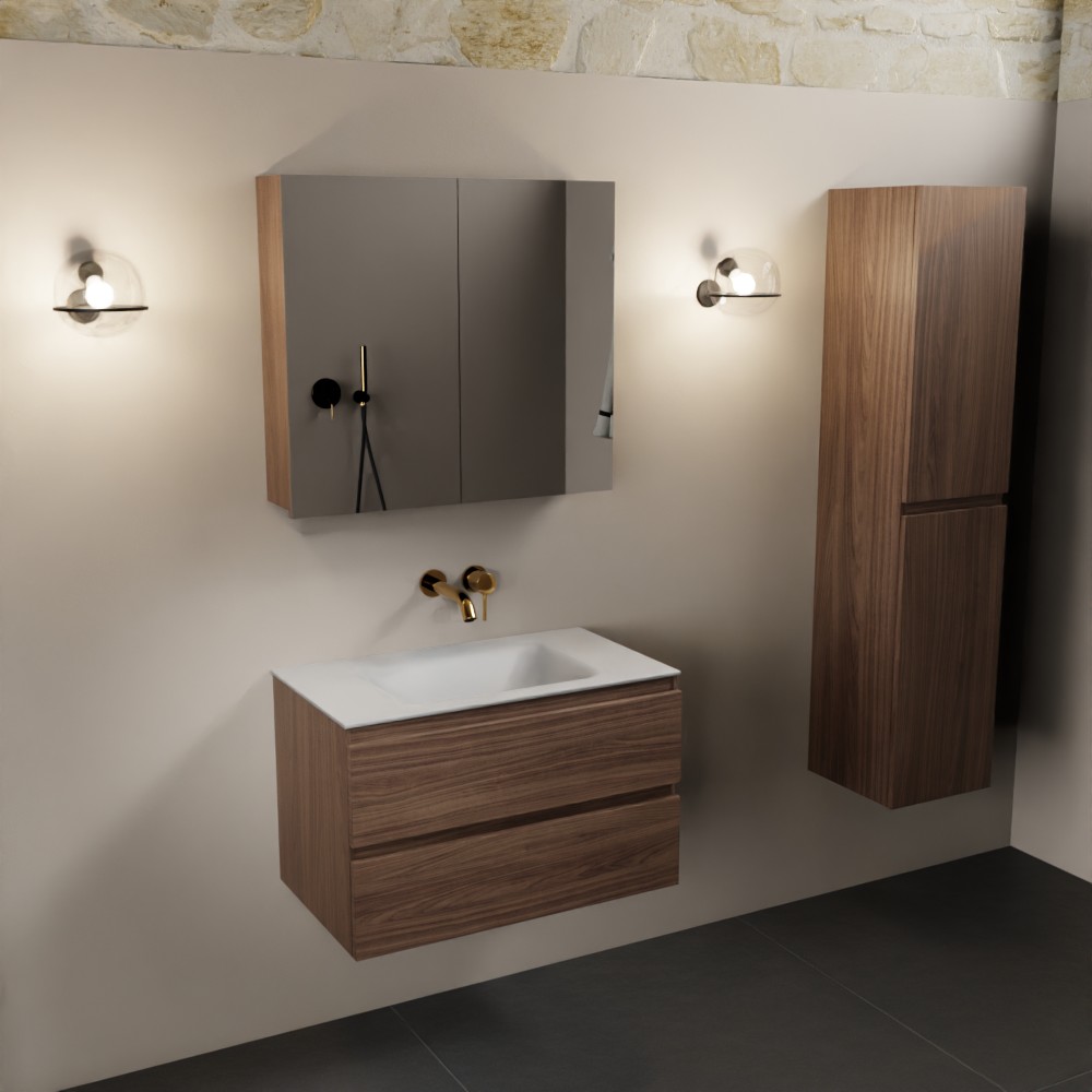 MONDIAZ AIVY 80cm mueble de baño Mocha. Lavabo Talc Solid surface Centro sin orificio y armario con espejo. 2 MONDIAZ AIVY 80cm mueble de baño Mocha. Lavabo Talc Solid surface Centro sin orificio y armario con espejo. - Imagen 2