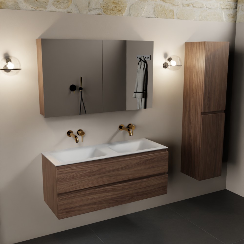 MONDIAZ AIVY 120cm mueble de baño Mocha. Lavabo Talc Solid surface Doble sin orificio y armario con espejo. 2 MONDIAZ AIVY 120cm mueble de baño Mocha. Lavabo Talc Solid surface Doble sin orificio y armario con espejo. - Imagen 2