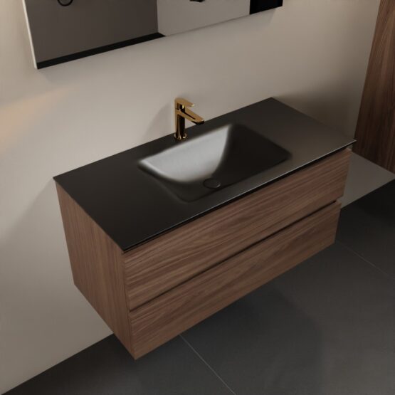 MONDIAZ AIVY 100cm mueble de baño Mocha. Lavabo Urban Solid surface Centro 1 orificio.
