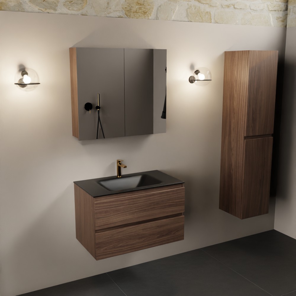 MONDIAZ AIVY 80cm mueble de baño Mocha. Lavabo Urban Solid surface Centro 1 orificio y armario con espejo. 2 MONDIAZ AIVY 80cm mueble de baño Mocha. Lavabo Urban Solid surface Centro 1 orificio y armario con espejo. - Imagen 2