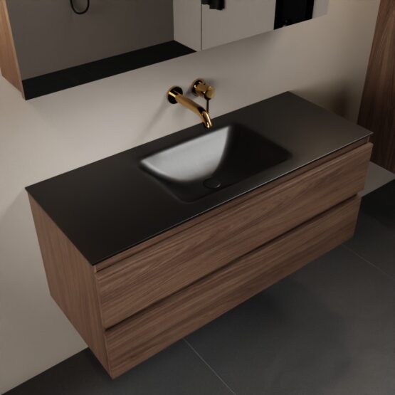 MONDIAZ AIVY 120cm mueble de baño Mocha. Lavabo Urban Solid surface Centro sin orificio y armario con espejo.
