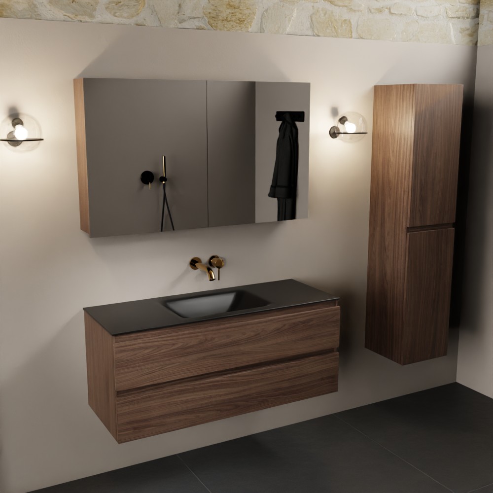 MONDIAZ AIVY 120cm mueble de baño Mocha. Lavabo Urban Solid surface Centro sin orificio y armario con espejo. 2 MONDIAZ AIVY 120cm mueble de baño Mocha. Lavabo Urban Solid surface Centro sin orificio y armario con espejo. - Imagen 2