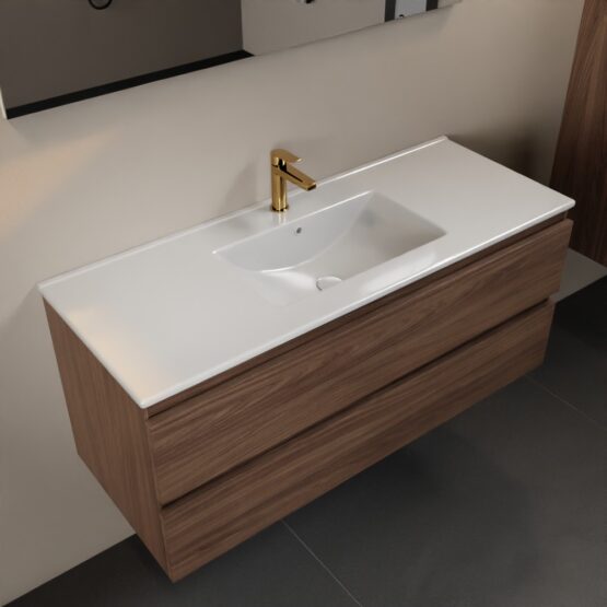 MONDIAZ AIVY 120cm mueble de baño Mocha. Lavabo Blanco brillo Cerámica Centro 1 orificio.