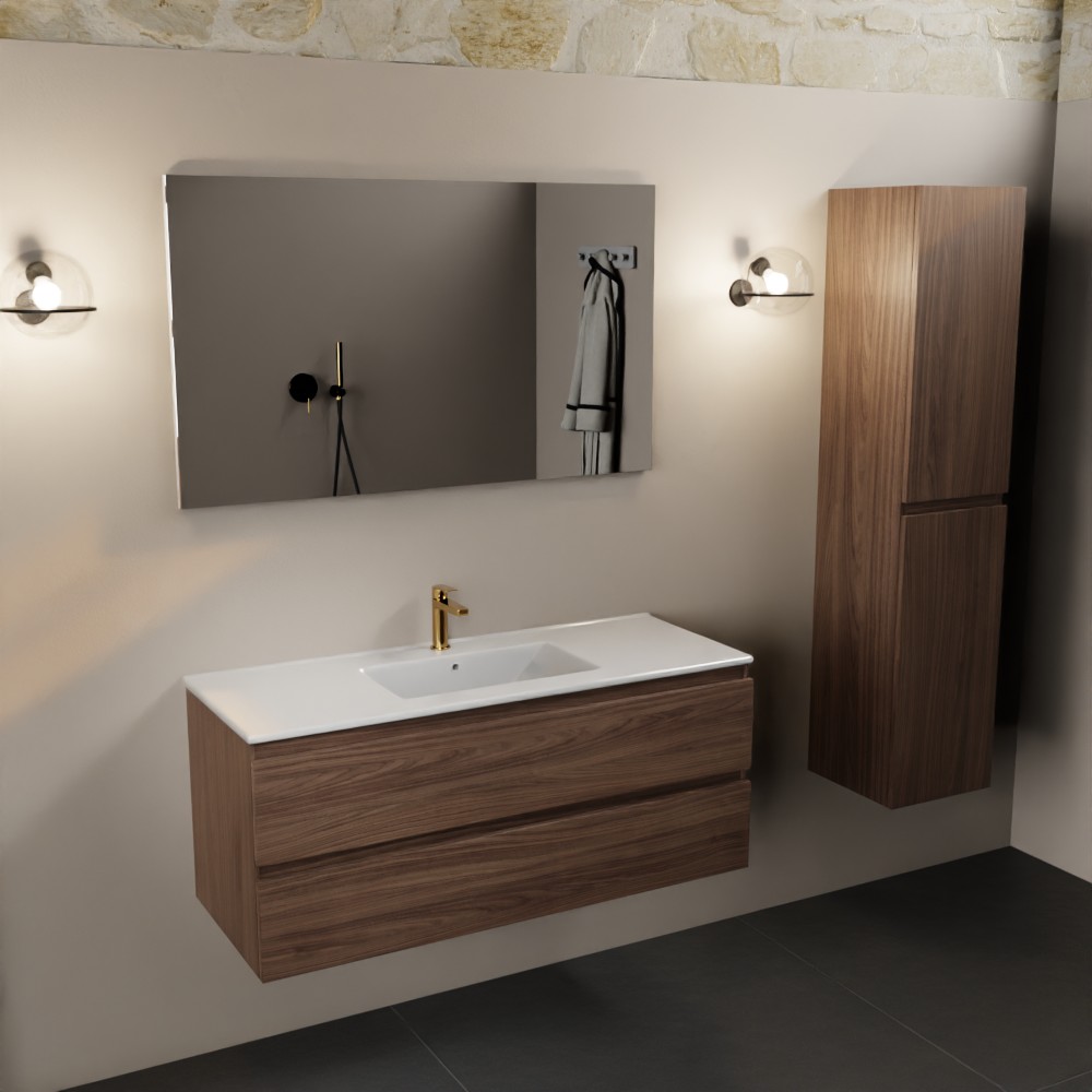 MONDIAZ AIVY 120cm mueble de baño Mocha. Lavabo Blanco brillo Cerámica Centro 1 orificio. 2 MONDIAZ AIVY 120cm mueble de baño Mocha. Lavabo Blanco brillo Cerámica Centro 1 orificio. - Imagen 2