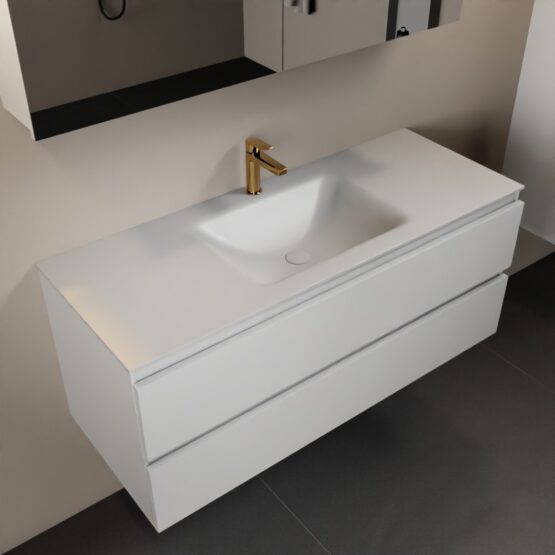 MONDIAZ AIVY 120cm mueble de baño Talc. Lavabo Talc Solid surface Centro 1 orificio y armario con espejo.