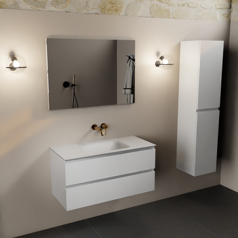 MONDIAZ AIVY 100cm mueble de baño Talc. Lavabo Talc solid surface Centro sin orificio con espejo. 2 MONDIAZ AIVY 100cm mueble de baño Talc. Lavabo Talc solid surface Centro sin orificio con espejo. - Imagen 2