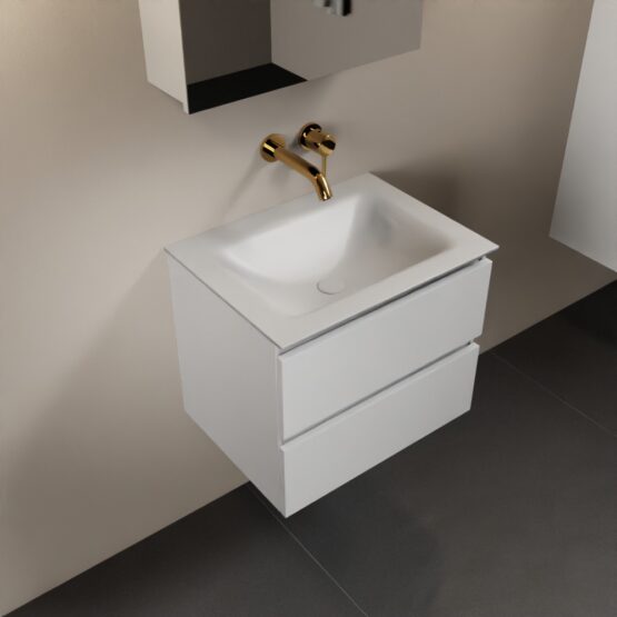 MONDIAZ AIVY 60cm mueble de baño Talc. Lavabo Talc Solid surface Centro sin orificio y armario con espejo.