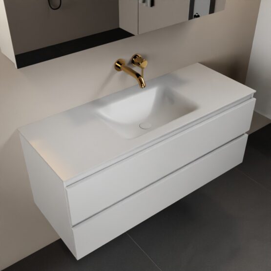 MONDIAZ AIVY 120cm mueble de baño Talc. Lavabo Talc Solid surface Centro sin orificio y armario con espejo.