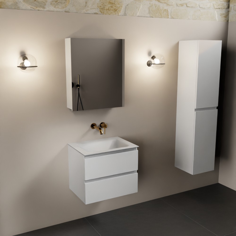 MONDIAZ AIVY 60cm mueble de baño Talc. Lavabo Talc Solid surface Centro sin orificio y armario con espejo. 2 MONDIAZ AIVY 60cm mueble de baño Talc. Lavabo Talc Solid surface Centro sin orificio y armario con espejo. - Imagen 2