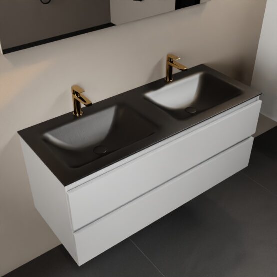 MONDIAZ AIVY 120cm mueble de baño Talc. Lavabo Urban Solid surface Doble 2 orificios.