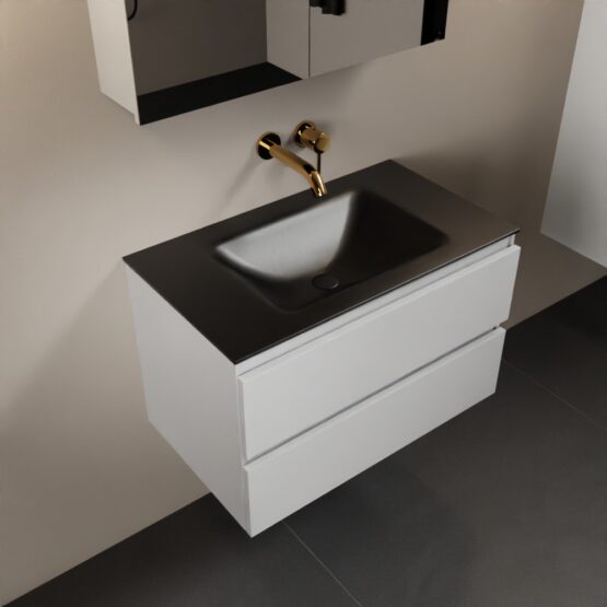 MONDIAZ AIVY 80cm mueble de baño Talc. Lavabo Urban Solid surface Centro sin orificio y armario con espejo.