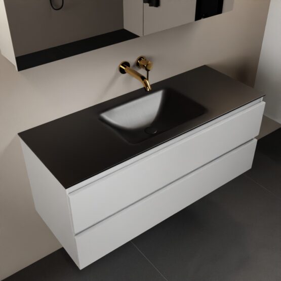 MONDIAZ AIVY 120cm mueble de baño Talc. Lavabo Urban Solid surface Centro sin orificio y armario con espejo.