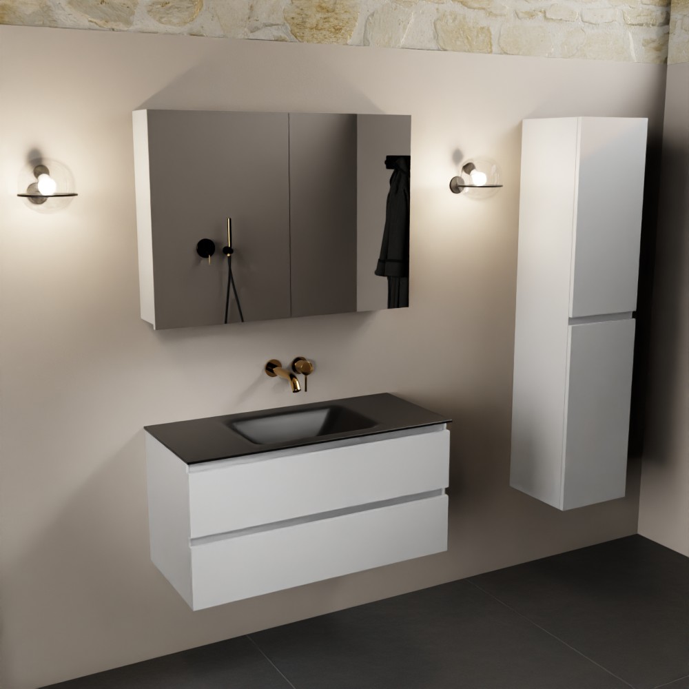 MONDIAZ AIVY 100cm mueble de baño Talc. Lavabo Urban Solid surface Centro sin orificio y armario con espejo. 2 MONDIAZ AIVY 100cm mueble de baño Talc. Lavabo Urban Solid surface Centro sin orificio y armario con espejo. - Imagen 2