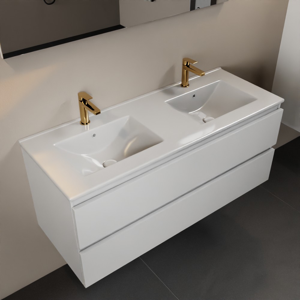 MONDIAZ AIVY 120cm mueble de baño Talc. Lavabo blanco brillo cerámica Doble 2 orificios con espejo. 1 MONDIAZ AIVY 120cm mueble de baño Talc. Lavabo Blanco brillo Cerámica Doble 2 orificios.