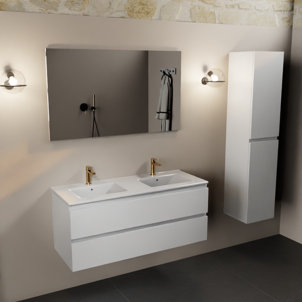 MONDIAZ AIVY 120cm mueble de baño Talc. Lavabo blanco brillo cerámica Doble 2 orificios con espejo. 2 MONDIAZ AIVY 120cm mueble de baño Talc. Lavabo blanco brillo cerámica Doble 2 orificios con espejo. - Imagen 2
