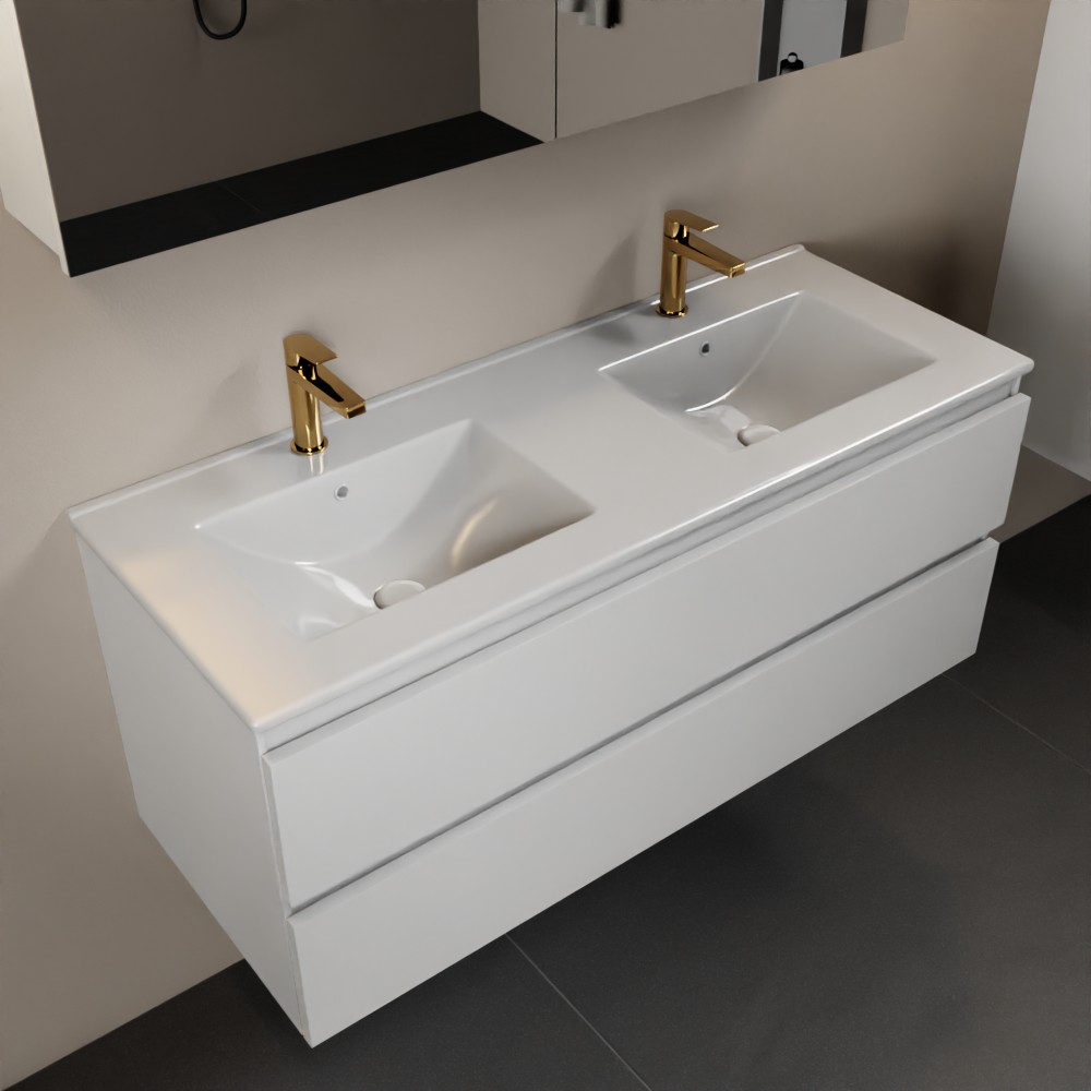 MONDIAZ AIVY 120cm mueble de baño Talc. Lavabo blanco brillo cerámica Doble 2 orificios y armario con espejo. 1 MONDIAZ AIVY 120cm mueble de baño Talc. Lavabo blanco brillo cerámica Doble 2 orificios y armario con espejo.
