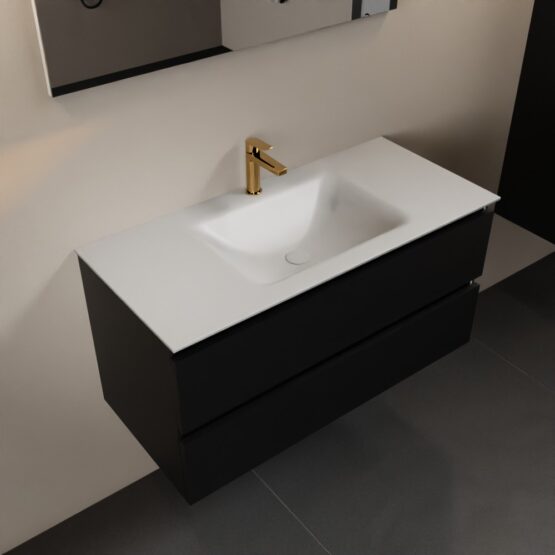 MONDIAZ AIVY 100cm mueble de baño Urban. Lavabo Talc Solid surface Centro 1 orificio.