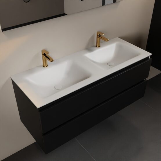 MONDIAZ AIVY 120cm mueble de baño Urban. Lavabo Talc Solid surface Doble 2 orificios.