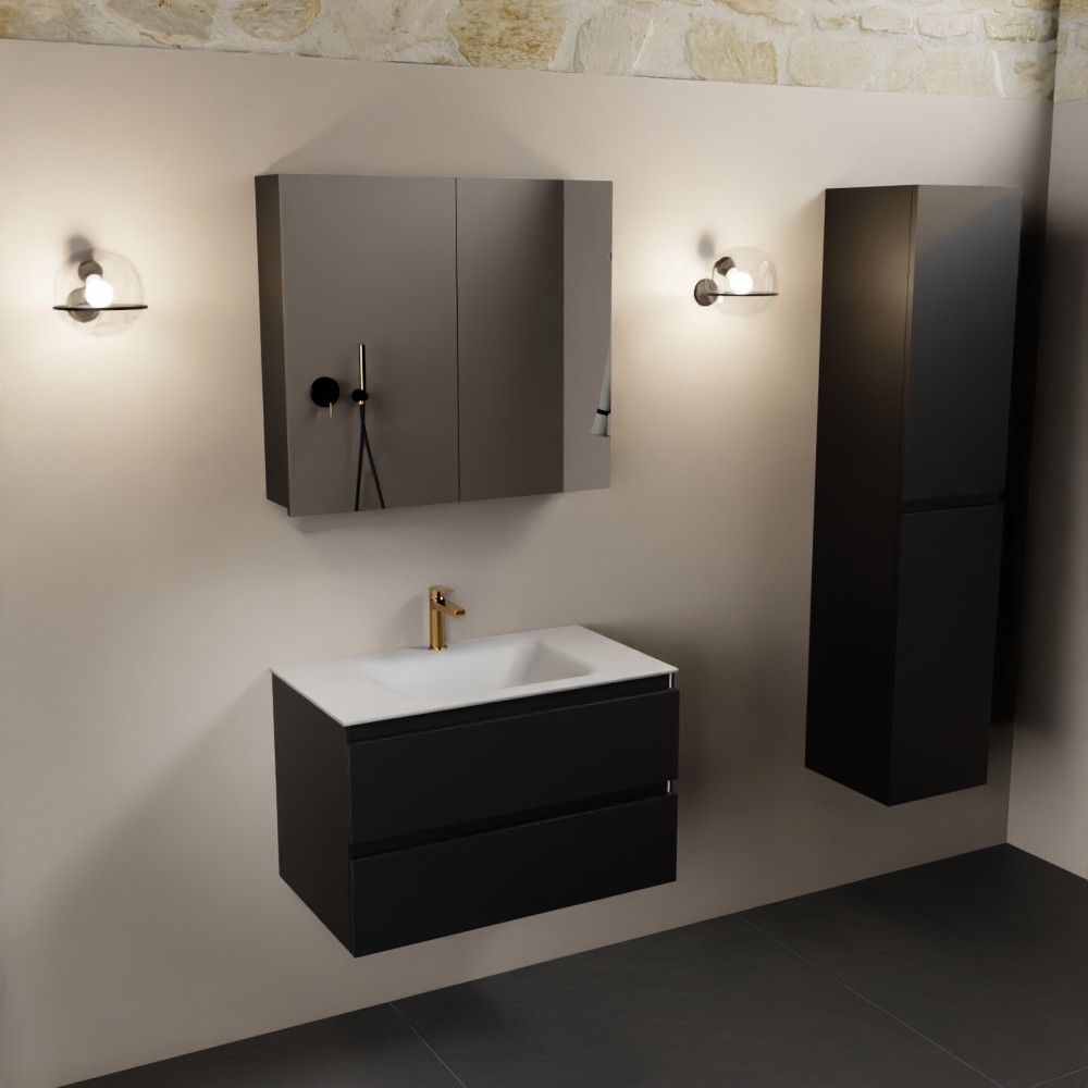 MONDIAZ AIVY 80cm mueble de baño Urban. Lavabo Talc Solid surface Centro 1 orificio y armario con espejo. 2 MONDIAZ AIVY 80cm mueble de baño Urban. Lavabo Talc Solid surface Centro 1 orificio y armario con espejo. - Imagen 2