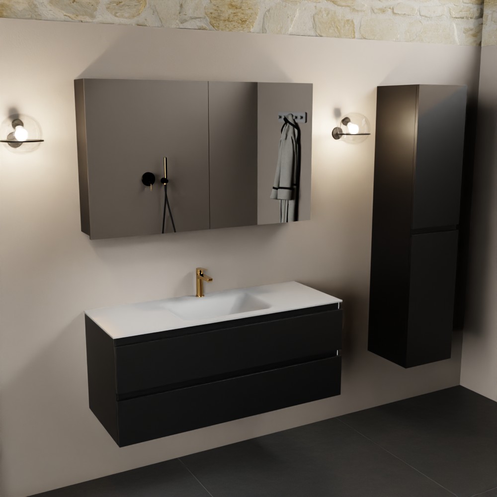 MONDIAZ AIVY 120cm mueble de baño Urban. Lavabo Talc Solid surface Centro 1 orificio y armario con espejo. 2 MONDIAZ AIVY 120cm mueble de baño Urban. Lavabo Talc Solid surface Centro 1 orificio y armario con espejo. - Imagen 2