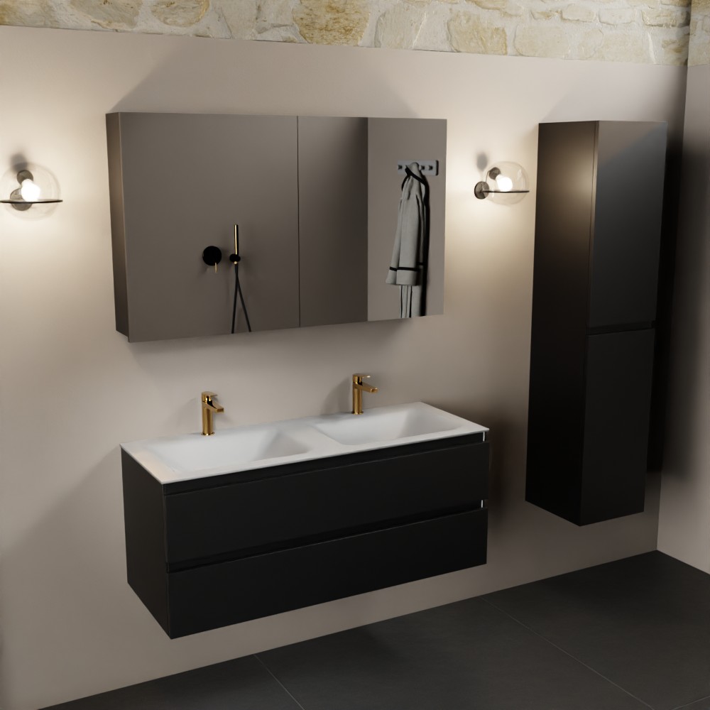 MONDIAZ AIVY 120cm mueble de baño Urban. Lavabo Talc Solid surface Doble 2 orificios y armario con espejo. 2 MONDIAZ AIVY 120cm mueble de baño Urban. Lavabo Talc Solid surface Doble 2 orificios y armario con espejo. - Imagen 2