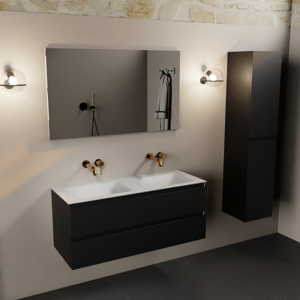 MONDIAZ AIVY 120cm mueble de baño Urban. Lavabo Talc solid surface Doble sin orificio con espejo. 2 MONDIAZ AIVY 120cm mueble de baño Urban. Lavabo Talc solid surface Doble sin orificio con espejo. - Imagen 2