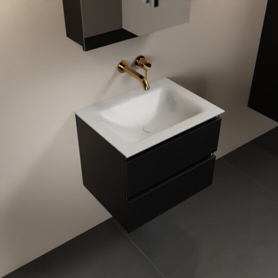 MONDIAZ AIVY 60cm mueble de baño Urban. Lavabo Talc Solid surface Centro sin orificio y armario con espejo.