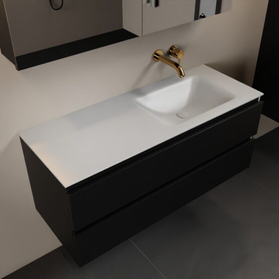 MONDIAZ AIVY 120cm mueble de baño Urban. Lavabo Talc Solid surface Derecho sin orificio y armario con espejo.