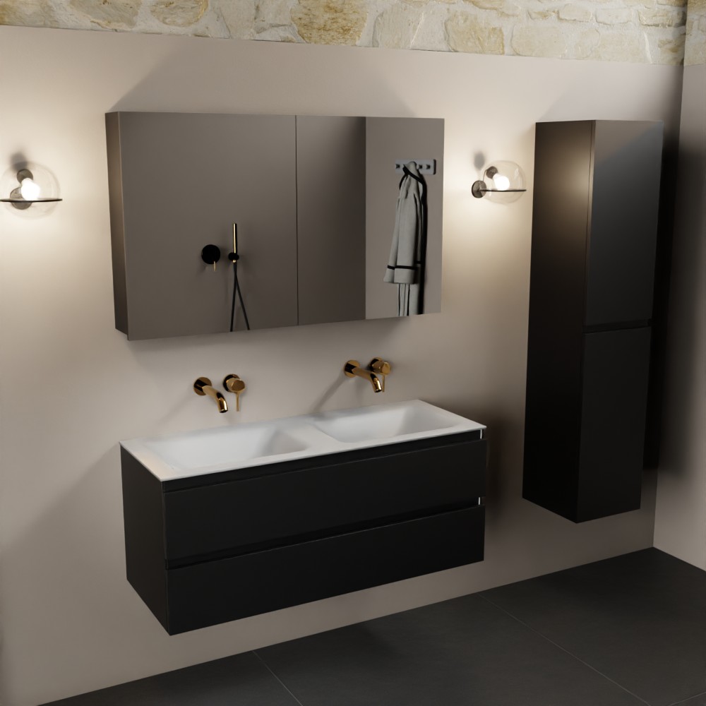 MONDIAZ AIVY 120cm mueble de baño Urban. Lavabo Talc Solid surface Doble sin orificio y armario con espejo. 2 MONDIAZ AIVY 120cm mueble de baño Urban. Lavabo Talc Solid surface Doble sin orificio y armario con espejo. - Imagen 2