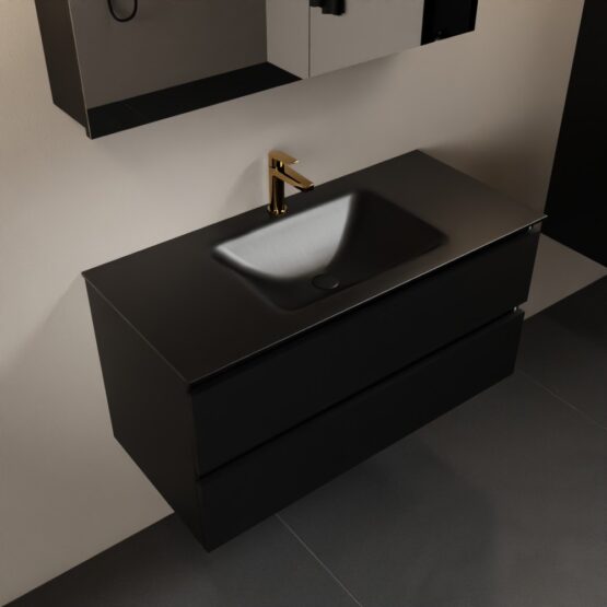 MONDIAZ AIVY 100cm mueble de baño Urban. Lavabo Urban Solid surface Centro 1 orificio y armario con espejo.