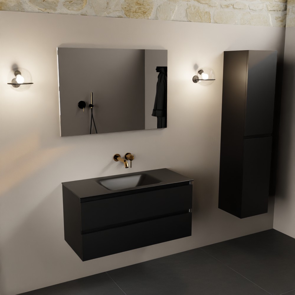 MONDIAZ AIVY 100cm mueble de baño Urban. Lavabo Urban solid surface Centro sin orificio con espejo. 2 MONDIAZ AIVY 100cm mueble de baño Urban. Lavabo Urban solid surface Centro sin orificio con espejo. - Imagen 2