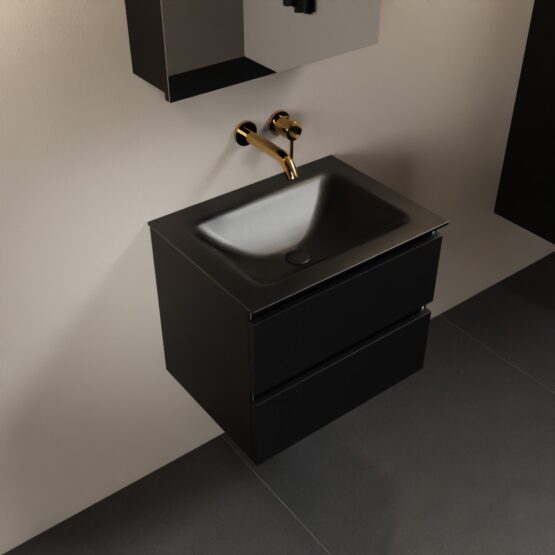 MONDIAZ AIVY 60cm mueble de baño Urban. Lavabo Urban Solid surface Centro sin orificio y armario con espejo.