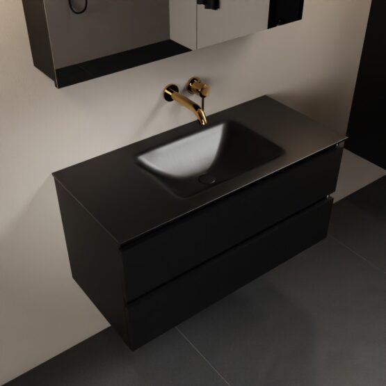 MONDIAZ AIVY 100cm mueble de baño Urban. Lavabo Urban Solid surface Centro sin orificio y armario con espejo.