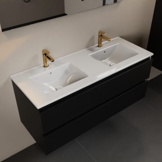 MONDIAZ AIVY 120cm mueble de baño Urban. Lavabo Blanco brillo Cerámica Doble 2 orificios.