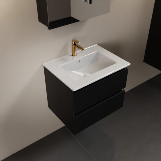 MONDIAZ AIVY 60cm mueble de baño Urban. Lavabo blanco brillo cerámica Centro 1 orificio y armario con espejo.
