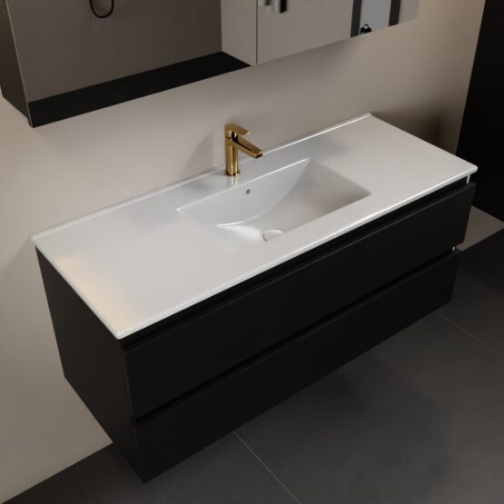 MONDIAZ AIVY 120cm mueble de baño Urban. Lavabo blanco brillo cerámica Centro 1 orificio y armario con espejo.