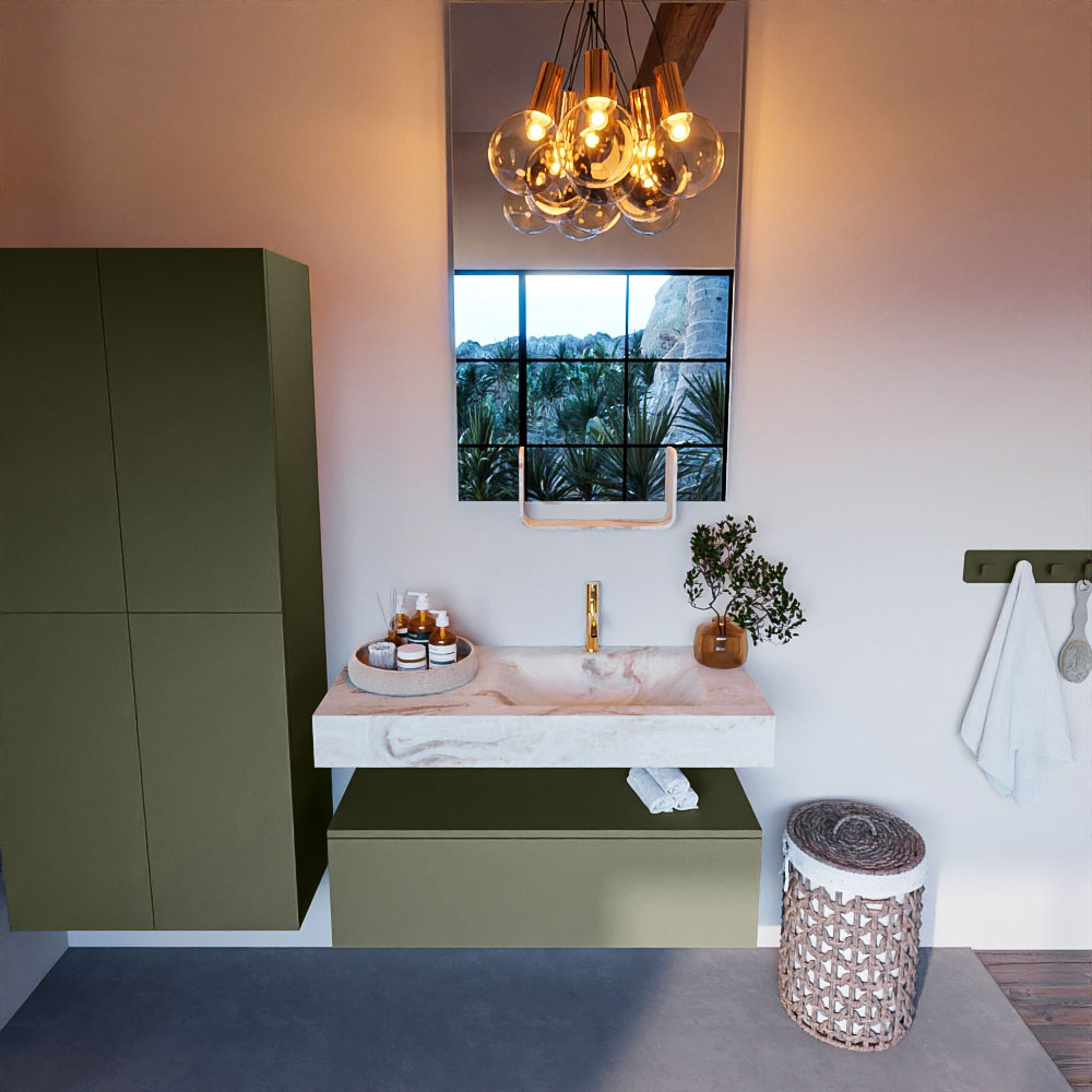 MONDIAZ ALAN-DLUX 100cm mueble de baño Army 1 cajón. Lavabo CLOUD Derecho 1 orificio color Frappe. 2 MONDIAZ ALAN-DLUX 100cm mueble de baño Army 1 cajón. Lavabo CLOUD Derecho 1 orificio color Frappe. - Imagen 2