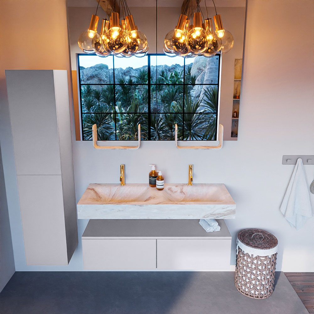 MONDIAZ ALAN-DLUX 120cm mueble de baño Cale 2 cajones. Lavabo CLOUD Doble 2 orificios color Frappe. 2 MONDIAZ ALAN-DLUX 120cm mueble de baño Cale 2 cajones. Lavabo CLOUD Doble 2 orificios color Frappe. - Imagen 2