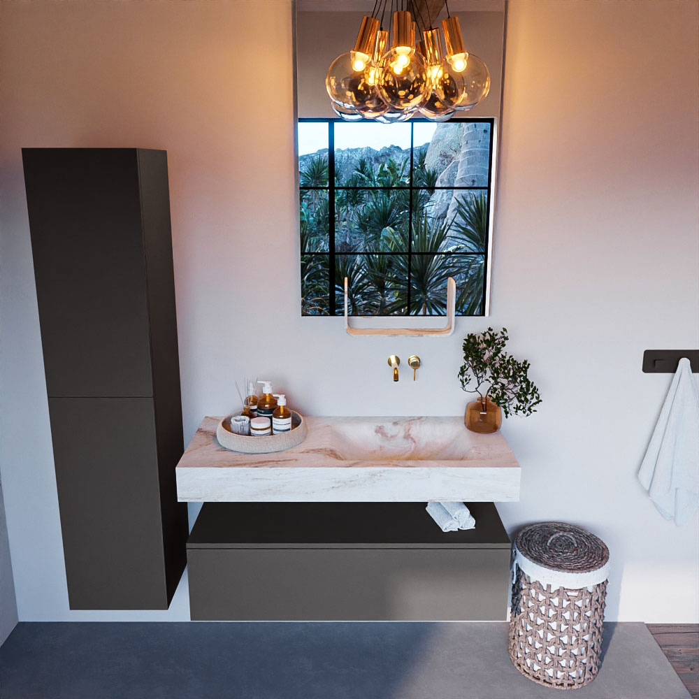 MONDIAZ ALAN-DLUX 110cm mueble de baño Dark Grey 1 cajón. Lavabo CLOUD Derecho sin orificios color Frappe. 2 MONDIAZ ALAN-DLUX 110cm mueble de baño Dark Grey 1 cajón. Lavabo CLOUD Derecho sin orificios color Frappe. - Imagen 2