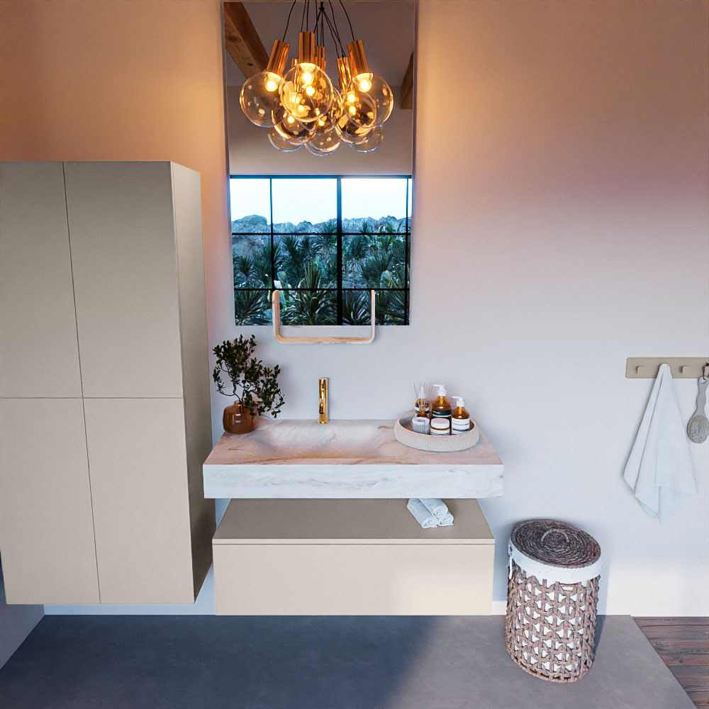 MONDIAZ ALAN-DLUX 100cm mueble de baño Linen 1 cajón. Lavabo CLOUD Izquierda 1 orificio color Frappe. 2 MONDIAZ ALAN-DLUX 100cm mueble de baño Linen 1 cajón. Lavabo CLOUD Izquierda 1 orificio color Frappe. - Imagen 2