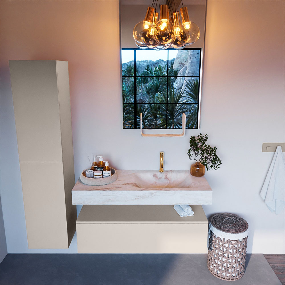 MONDIAZ ALAN-DLUX 110cm mueble de baño Linen 1 cajón. Lavabo CLOUD Derecho 1 orificio color Frappe. 2 MONDIAZ ALAN-DLUX 110cm mueble de baño Linen 1 cajón. Lavabo CLOUD Derecho 1 orificio color Frappe. - Imagen 2