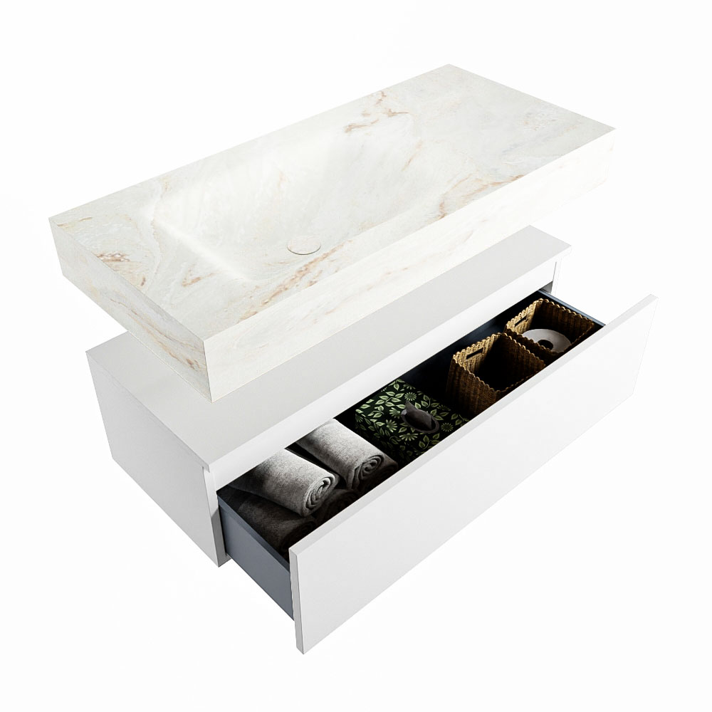 MONDIAZ ALAN-DLUX 100cm mueble de baño Talc 1 cajón. Lavabo CLOUD Izquierda sin orificios color Frappe. 6 MONDIAZ ALAN-DLUX 100cm mueble de baño Talc 1 cajón. Lavabo CLOUD Izquierda sin orificios color Frappe. - Imagen 6