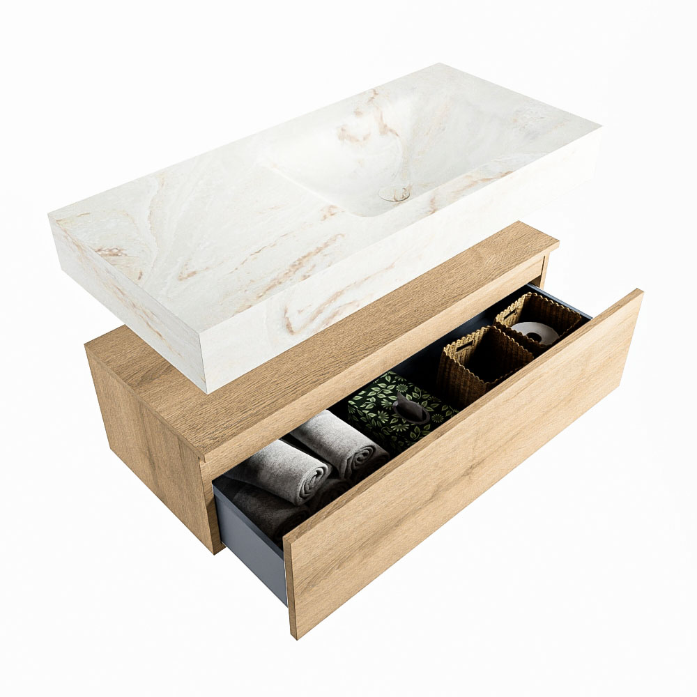 MONDIAZ ALAN-DLUX 100cm mueble de baño Washed Oak 1 cajón. Lavabo CLOUD Derecho 1 orificio color Frappe. 6 MONDIAZ ALAN-DLUX 100cm mueble de baño Washed Oak 1 cajón. Lavabo CLOUD Derecho 1 orificio color Frappe. - Imagen 6