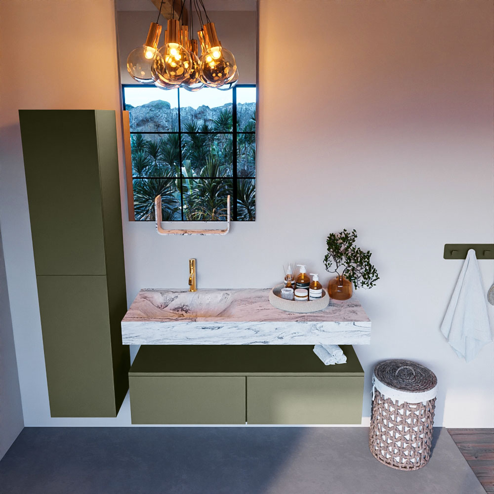 MONDIAZ ALAN-DLUX 120cm mueble de baño Army 2 cajones. Lavabo CLOUD Izquierda 1 orificio color Glace. 2 MONDIAZ ALAN-DLUX 120cm mueble de baño Army 2 cajones. Lavabo CLOUD Izquierda 1 orificio color Glace. - Imagen 2