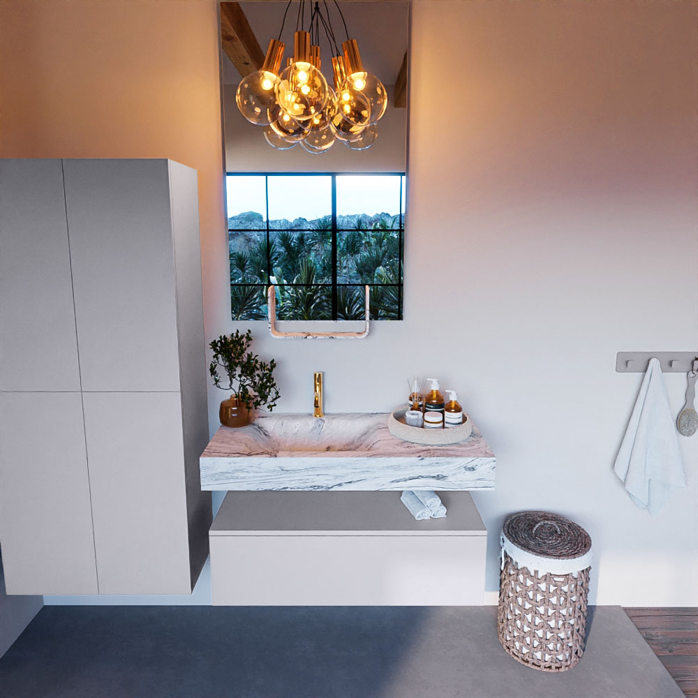 MONDIAZ ALAN-DLUX 100cm mueble de baño Cale 1 cajón. Lavabo CLOUD Izquierda 1 orificio color Glace. 2 MONDIAZ ALAN-DLUX 100cm mueble de baño Cale 1 cajón. Lavabo CLOUD Izquierda 1 orificio color Glace. - Imagen 2